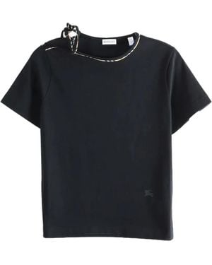 Burberry Check-Trim Bow-Detail T-Shirt - Black