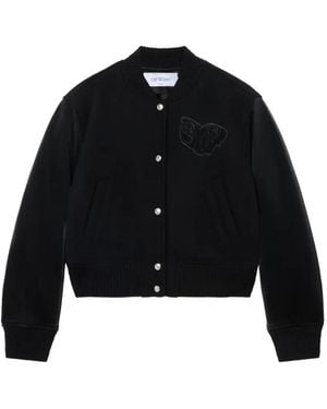 Off-White c/o Virgil Abloh Velvet-Coated Varsity Jacket - Black