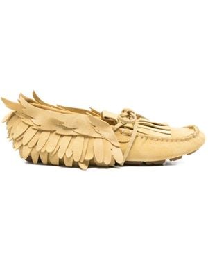 Alberta Ferretti Derbies À Détails De Plumes - Natural