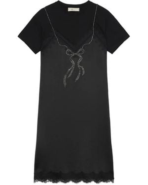 Blumarine Lace-Trim Rhinestone-Embellished Midi Dress - Black
