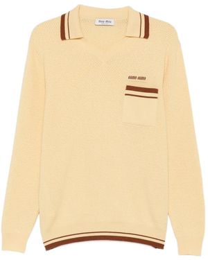 Miu Miu Gestreifter Pullover Mit Logo-Stickerei - Natur
