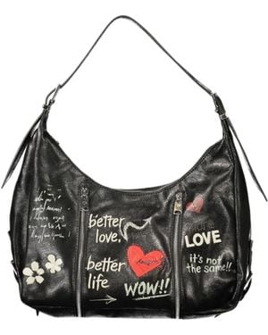 Desigual Large Graffiti-Print Zipped Tote Bag - Gray