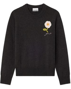 Ganni Pullover Mit Gehäkelter Blume - Schwarz