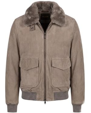 Moorer Antenore Shearling-Collar Suede Jacket - Brown