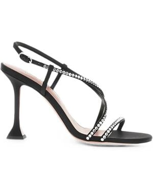 AMINA MUADDI Crystal-Embellished Silk Sandals - Black