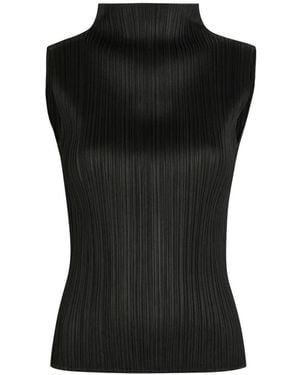 Issey Miyake Pleated High-Neck Top - Black