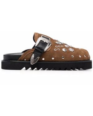 Toga Virilis Stud-Embellished Buckled Clogs - Brown