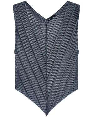 Giorgio Armani Plissé-Effect V-Neck Top - Blue