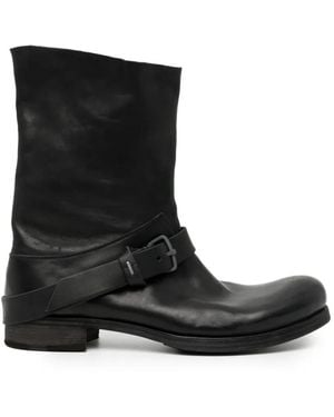 Ma+ Buckle-Strap Biker Boots - Black