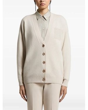 Peserico Ribbed-Knit Chest-Pocket Cardigan - Natural
