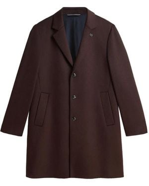Tommy Hilfiger Single-Breasted Logo-Plaque Coat - Brown