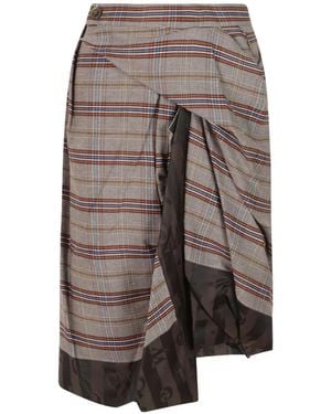 Vivienne Westwood Zoey Check-Pattern Draped Midi Skirt - Grey