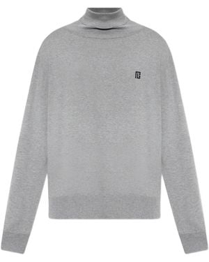 Balmain Logo-Embroidered Roll-Neck Jumper - Grey