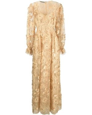 Alberta Ferretti Floral-Embroidered Ruffled Maxi Dress - Natural