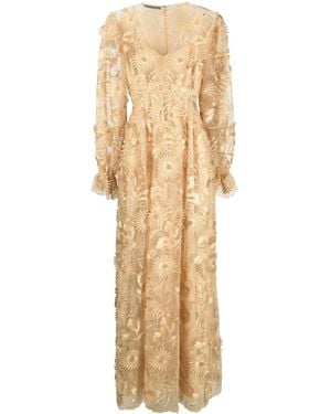 Alberta Ferretti Sunflower Macramé Gown - Natural