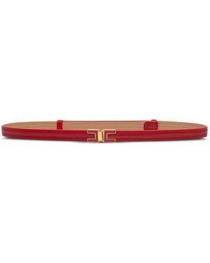 Elisabetta Franchi Logo-Plaque Leather Belt - White