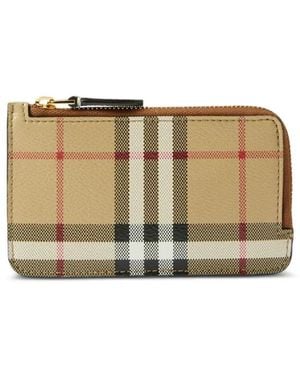 Burberry Check Zip Card Case - Natural