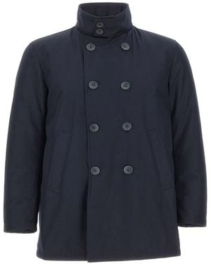 Herno Double-Breasted High-Collar Coat - Blue