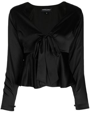 Cynthia Rowley V-Neck Silk Blouse - Black