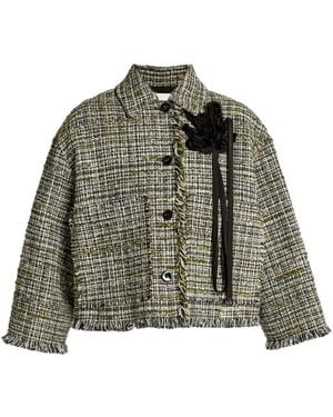 Erdem Flower-Embellished Tweed Jacket - Green