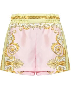 Versace Silk & Nylon Baroque-Patterned Shorts - Pink