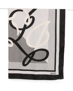 Liu Jo Logo-Print Border Scarf - Gray