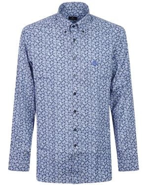 Etro Paisley-Pattern Pegasus-Embroidered Shirt - Blue