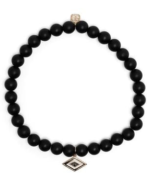 Sydney Evan 14Kt Groovy Eye Onyx Beaded Bracelet - Black