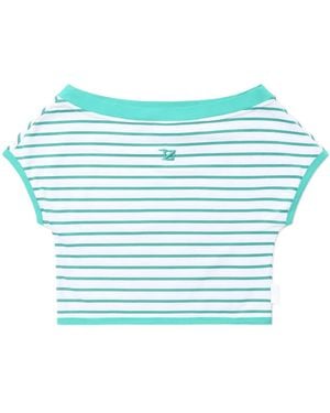 Izzue Striped Off-Shoulder T-Shirt - Blue