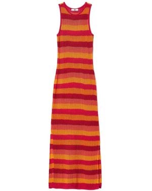 Twinset Robe Mi-Longue En Maille À Rayures - Red