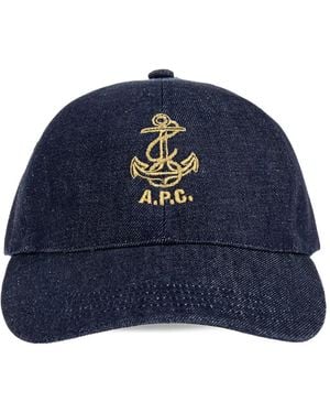 A.P.C. Anchor-Embroidered Denim Cap - Blue