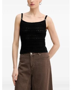 Guess 4G-Plaque Pointelle-Knit Tank Top - Black