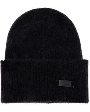 Canada Goose Ribbed-Knit Logo-Plaque Beanie Hat - Black