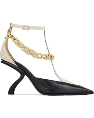 Ferragamo S-Shaped Heel Court Shoes With Gancini Chain - White