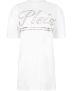 Philipp Plein Mini Open-Back Logo-Strass Dress - White