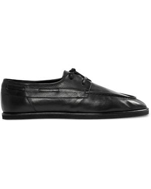 AURALEE Lace-Up Leather Boat Shoes - Black