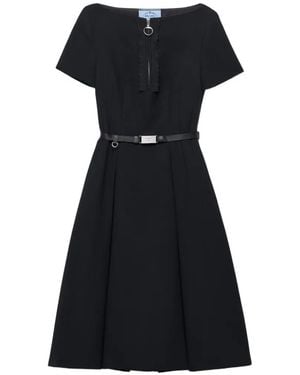 Prada Embroidered Natté-Fabric Dress - Black