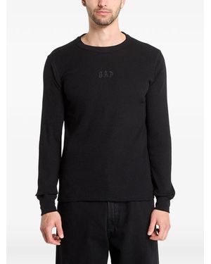 Gap Waffle-Knit Logo-Embroidered T-Shirt - Black