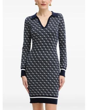 Guess V-Neck Logo-Patterned Mini Dress - Blue