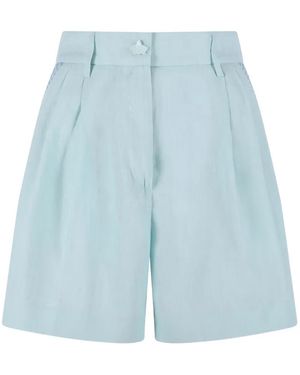 Genny Embroidered Pleated Shorts - Blue