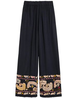 Bode Pantalones Anchos Bordados - Azul