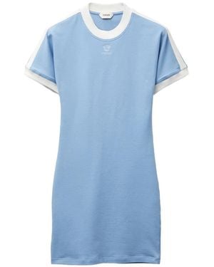 Versace Minikleid Aus Baumwolljersey Mit Gesticktem Logo - Blau