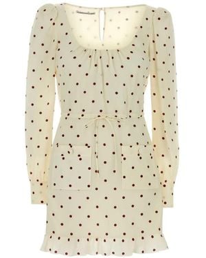 Alessandra Rich Vestido Corto Con Lunares Y Volantes - Blanco