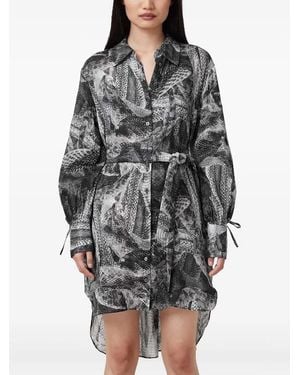 AllSaints Snakeskin-Print Belted Shirt Dress - Grey