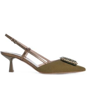 Roberto Festa Ingrid Rhinestone-Embellished Slingback Heeled Court Shoes - Metallic