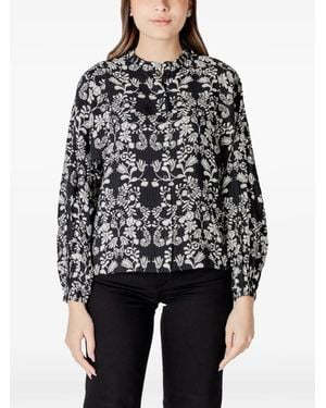Ichi Floral-Print Blouse - Black