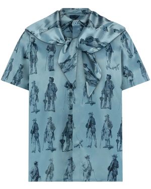 flâneur Hooded Print Shirt - Blue