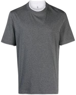 Brunello Cucinelli Cotton Jersey Crew Neck T-Shirt With Faux-Layering Clothing - Grey