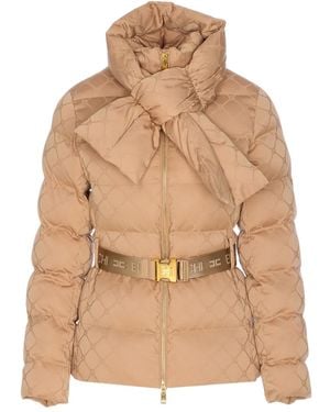 Elisabetta Franchi キルティング ベルテッドジャケット - ナチュラル