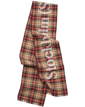 Stockholm Surfboard Club Check Logo-Print Scarf - Brown
